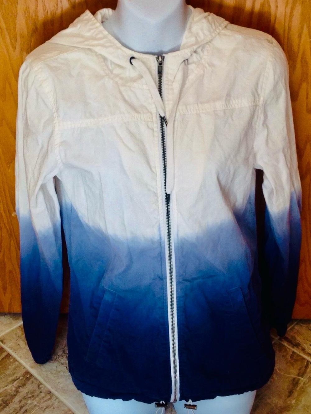 Zine Ladies Hoodie Size Small Blue White Ombre Zip Hood Shirt